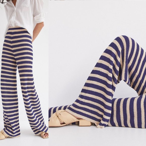 RARE NWT ANTHROPOLOGIE FLAT WHITE Striped Knit Pants. Size L - Picture 15 of 16